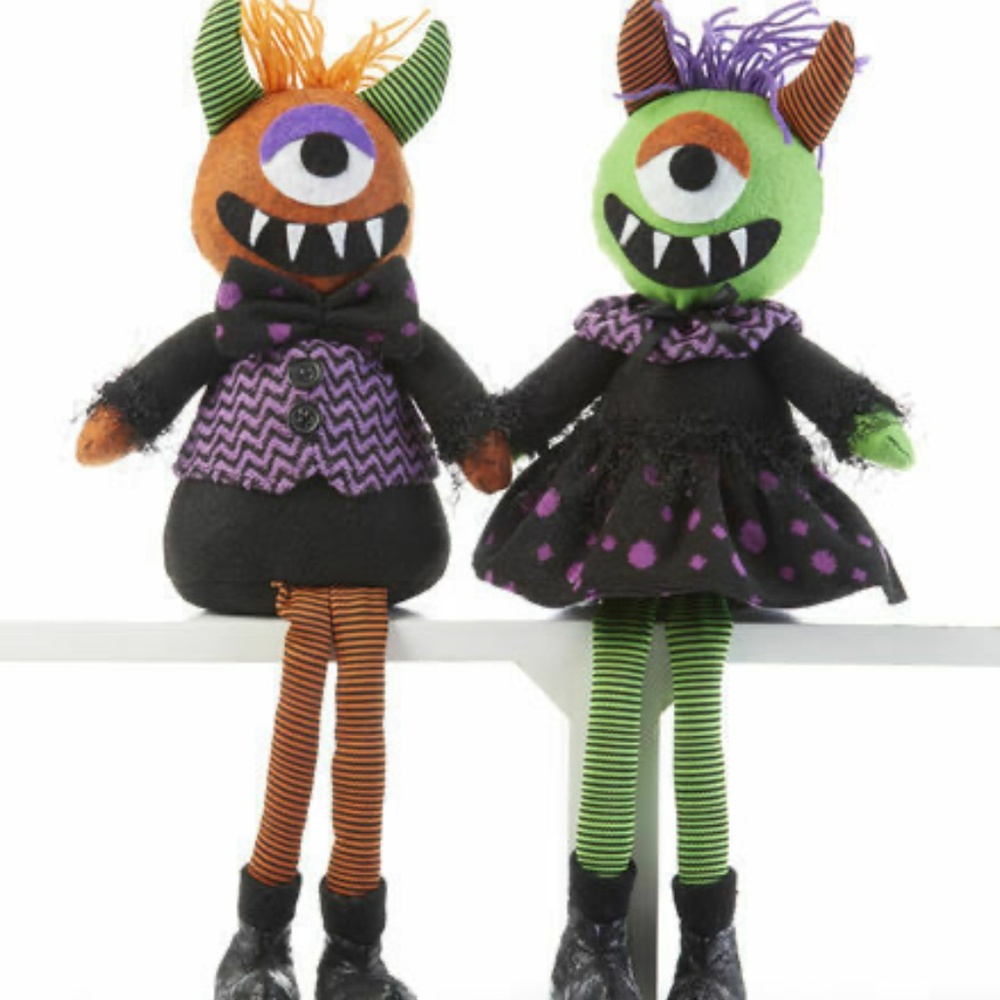 Halloween Mr & Mrs Couple Monster Cyclops Doll Shelf Sitter Delton  S/2